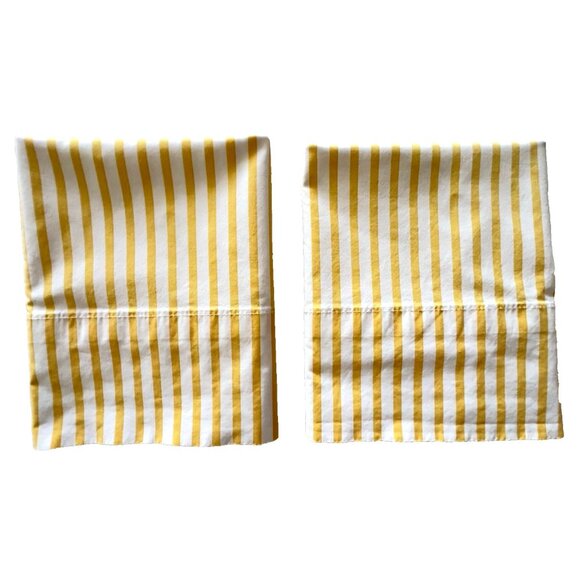 PAIR Ralph Lauren Standard Pillowcases Butter Yellow & White Stripe 100% Cotton - Picture 4 of 8
